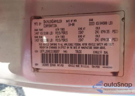 2001 Dodge Dakota Slt/Sport from USA, damaged, VIN 1B7FL26X61S186697